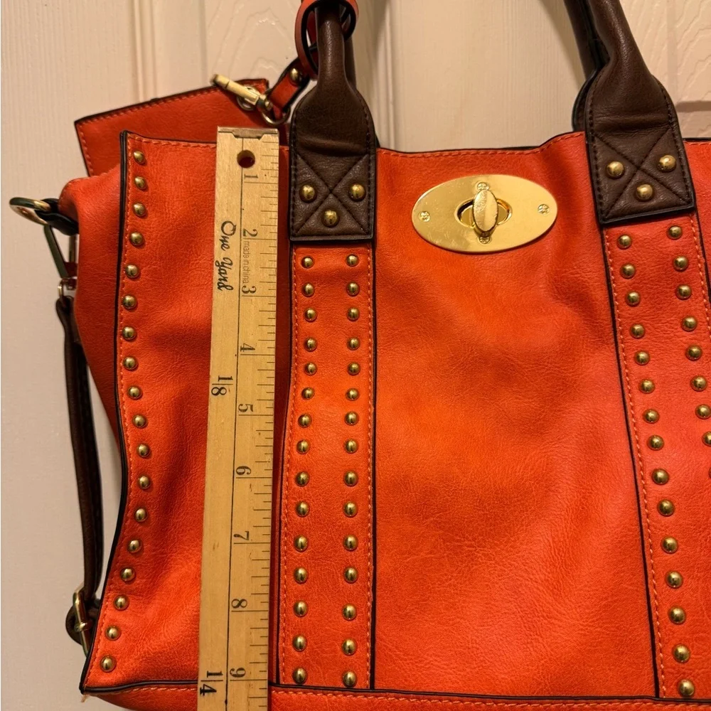 Alyssa Orange and Brown Leather‎ Shoulder Bag with Gold Clasp